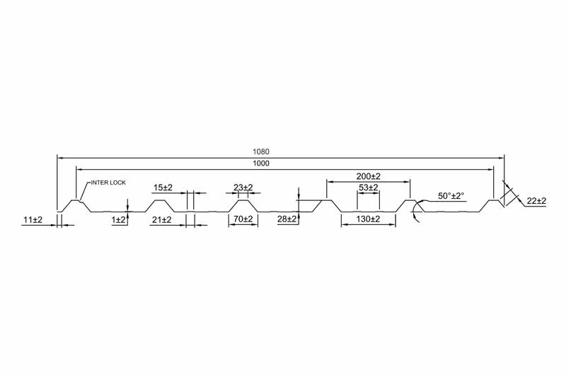 Corrugated metal panel drawing for construction.