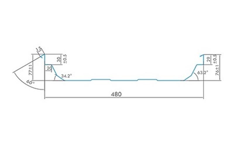 Cross-sectional profile drawing of a building structure.