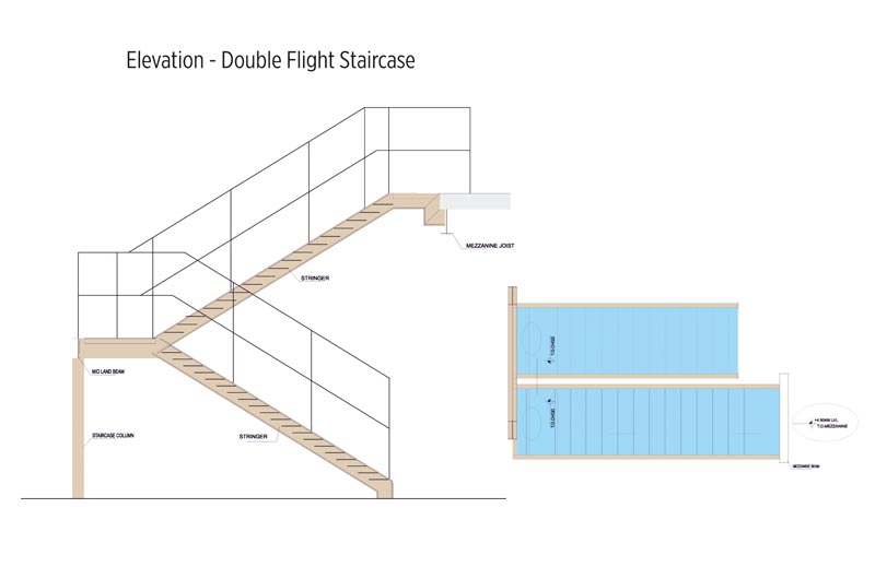 Double-flight staircase diagram with landing and details.