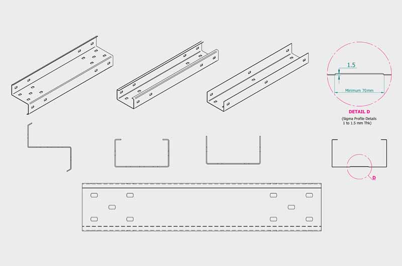 Metal brackets and panels for structural design.